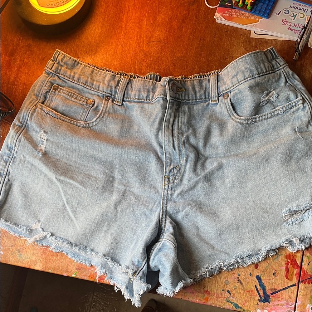 aerie Light Wash Distressed Denim Shorts